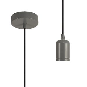 Briciole 10cm 1m 1 Light Pendant Warm Grey/Black Braided Cable, E27 Max 60W, c/w Ceiling Bracket & Deeper Shade Ring