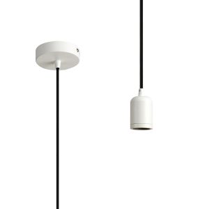 Briciole 10cm 1m 1 Light Pendant White/Black Braided Cable, E27 Max 60W, c/w Ceiling Bracket