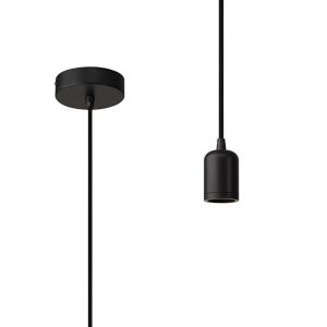 Briciole 10cm 1m 1 Light Pendant Black/Black Braided Cable, E27 Max 60W, c/w Ceiling Bracket & Deeper Shade Ring