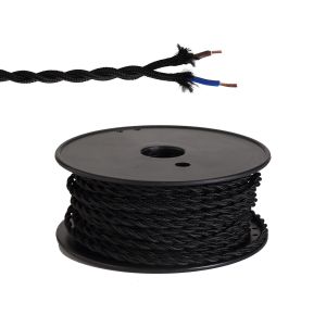 Briciole 25m Roll Black Braided Twisted 2 Core 0.75mm Cable VDE Approved