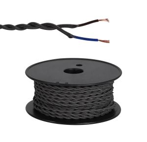 Briciole 25m Roll Grey Braided Twisted 2 Core 0.75mm Cable VDE Approved