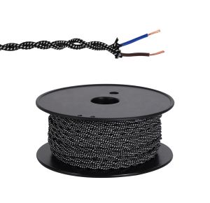 Briciole 25m Roll Black & White Spot Braided Twisted 2 Core 0.75mm Cable VDE Approved