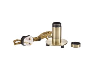 Briciole Table Lamp 1 Light Without Shade, Antique Brass With Golden Brown Braided Twisted Cable, E27 (Max 60W), Suitable For Shades & Cages