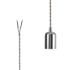 Briciole 4.7cm E27 Lampholder Chrome With 3m Silver Braided Twisted Cable & Deeper Shade Ring, Suitable For Shades & Cages