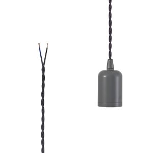 Briciole 4.7cm E27 Lampholder Warm Grey With 3m Grey Braided Twisted Cable & Deeper Shade Ring, Suitable For Shades & Cages