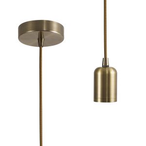 Briciole 10cm 2m 1 Light Pendant Antique Brass/2m Golden Brown Braided Cable, E27 Max 60W, c/w Ceiling Bracket & Deeper Shade Ring