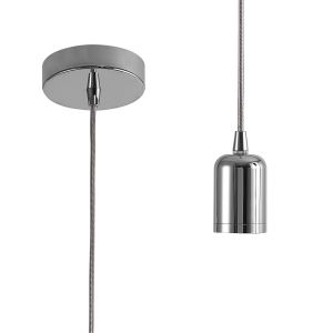 Briciole 10cm 2m 1 Light Pendant Chrome/Silver Braided Cable, E27 Max 60W, c/w Ceiling Bracket & Deeper Shade Ring