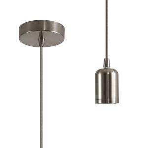 Briciole 10cm 2m 1 Light Pendant Brushed Nickel/Silver Braided Cable, E27 Max 60W, c/w Ceiling Bracket & Deeper Shade Ring