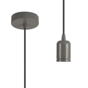 Briciole 10cm 2m 1 Light Pendant Warm Grey/Grey Braided Cable, E27 Max 60W, c/w Ceiling Bracket & Deeper Shade Ring