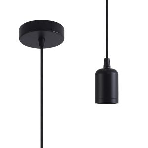 Briciole 10cm 2m 1 Light Pendant Black/Black Braided Cable, E27 Max 60W, c/w Ceiling Bracket & Deeper Shade Ring