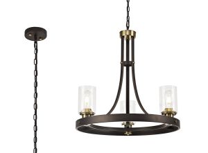 Weber Pendant 3 Light E27, Brown Oxide/Bronze With Clear Glass Shades