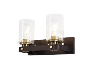 Weber Wall Lamp 2 Light E27, Brown Oxide/Bronze With Clear Glass Shades