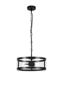 Bruschetta 35cm Pendant, 2 Light E27, Matt Black / Plain Clear (A) Glass