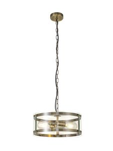 Bruschetta 35cm Pendant, 2 Light E27, Antique Brass / Plain Clear (A) Glass