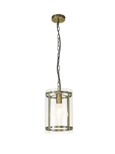 Bruschetta 20.5cm Pendant, 1 Light E27, Antique Brass / Plain Clear (A) Glass