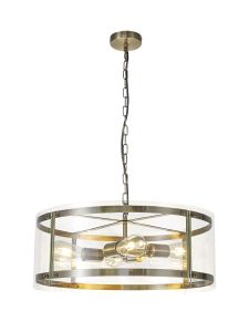 Bruschetta 56.5cm Pendant, 4 Light E27, Antique Brass / Plain Clear (A) Glass