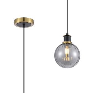 Jestero 1.3m Pendant, 1 Light E14 With 15cm Round Segment Glass Shade, Brass, Smoke Plated & Satin Black