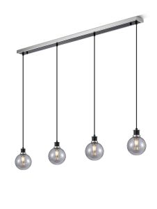 Jestero 1.3m Linear Pendant, 4 Light E14 With 15cm Round Segment Glass Shade, Satin Nickel, Smoke Plated & Satin Black