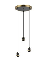 Jestero 38cm Round Suspension (FRAME ONLY), 3 Light E14, Brass / Satin Black