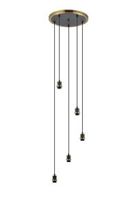 Jestero 40cm Round Suspension (FRAME ONLY), 5 Light E14, Brass / Satin Black
