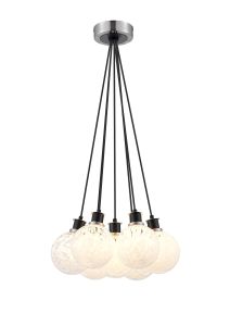 Jestero 45cm Round Cluster Pendant, 7 Light E14 With 15cm Round Speckled Glass Shade, Satin Nickel, White & Satin Black