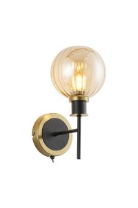 Jestero Switched Wall Light, 1 Light E14 With 15cm Round Segment Glass Shade, Brass, Amber Plated & Satin Black