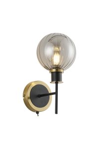 Jestero Switched Wall Light, 1 Light E14 With 15cm Round Segment Glass Shade, Brass, Smoke Plated & Satin Black