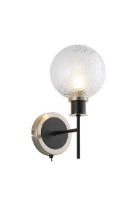 Jestero Switched Wall Light, 1 Light E14 With 15cm Round Dimpled Glass Shade, Satin Nickel, Clear & Satin Black