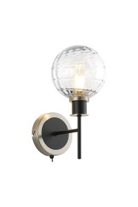 Jestero Switched Wall Light, 1 Light E14 With 15cm Round Textured Melting Glass Shade, Satin Nickel, Clear & Satin Black