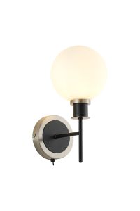 Jestero Switched Wall Light, 1 Light E14 With 15cm Round Glass Shade, Satin Nickel, Opal & Satin Black