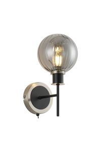 Jestero Switched Wall Light, 1 Light E14 With 15cm Round Segment Glass Shade, Satin Nickel, Smoke Plated & Satin Black
