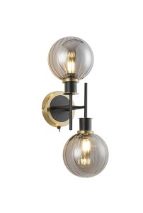 Jestero Switched Wall Light, 2 Light E14 With 15cm Round Segment Glass Shade, Brass, Smoke Plated & Satin Black