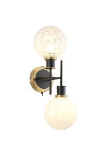 Jestero Switched Wall Light, 2 Light E14 With 15cm Round Speckled Glass Shade, Brass, White & Satin Black