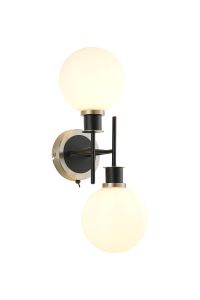Jestero Switched Wall Light, 2 Light E14 With 15cm Round Glass Shade, Satin Nickel, Opal & Satin Black