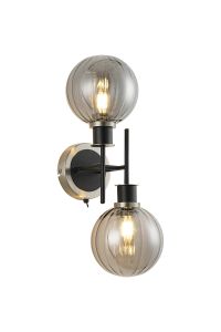 Jestero Switched Wall Light, 2 Light E14 With 15cm Round Segment Glass Shade, Satin Nickel, Smoke Plated & Satin Black