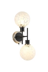 Jestero Switched Wall Light, 2 Light E14 With 15cm Round Speckled Glass Shade, Satin Nickel, White & Satin Black