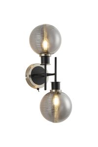 Jestero Switched Wall Light, 2 Light E14 With 15cm Round Double Textured Smooth/Ribbed Glass Shade, Satin Nickel, Smoke Plated & Satin Black