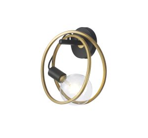 Clarus Double Ring Wall Lamp, 1 Light E27, Matt Black / Painted Gold, G95/120 Lamp Recommended