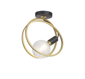 Clarus Double Ring Ceiling Flush, 1 Light E27, Matt Black / Painted Gold, G95/120 Lamp Recommended