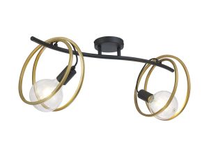 Clarus Double Ring Ceiling Flush, 2 Light E27, Matt Black / Painted Gold, G95/120 Lamp Recommended