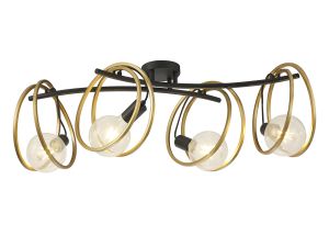 Clarus Double Ring Ceiling Flush, 4 Light E27, Matt Black / Painted Gold, G95/120 Lamp Recommended