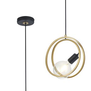 Clarus Double Ring Single Pendant, 1 Light E27, Matt Black / Painted Gold, G95/120 Lamp Recommended