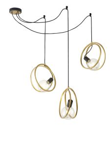 Clarus 28cm Double Ring Multi Spider Pendant, 3 Light E27, Matt Black / Painted Gold, G95/120 Lamp Recommended