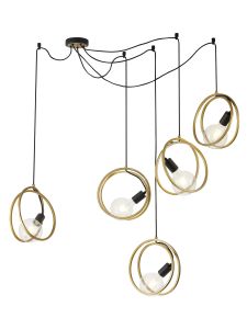 Clarus 28cm Double Ring Multi Spider Pendant, 5 Light E27, Matt Black / Painted Gold, G95/120 Lamp Recommended