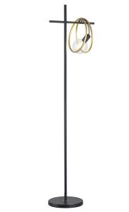 Clarus Double Ring Floor Lamp, 1 Light E27, Matt Black / Painted Gold, G95/120 Lamp Recommended