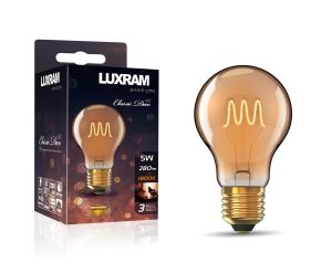 Classic Deco LED GLS/W E27 5W Extra Warm White 1800K, 280lm, Gold Finish, 3yrs Warranty