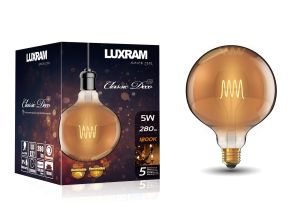 Classic Deco LED Globe 125mm Spiral Filament E27 Dimmable 5W Extra Warm White 1800K, 280lm, Gold Finish, 3yrs Warranty