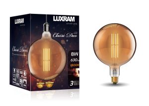 Classic Deco LED Globe 200mm Globe H Filament E27 Dimmable 8W Extra Warm White 1800K, 630lm, Gold Finish, 3yrs Warranty