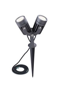 Dativivo Twin Spike/Wall Light, 2 x 3W LED, 3000K, 420lm, 30 Degree, IP65, c/w 2m Cable, Grey/Black, 3yrs Warranty
