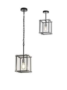 Tresse Pendant/Semi Flush, 1 Light E27, Matt Black / Chrome / Clear Glass